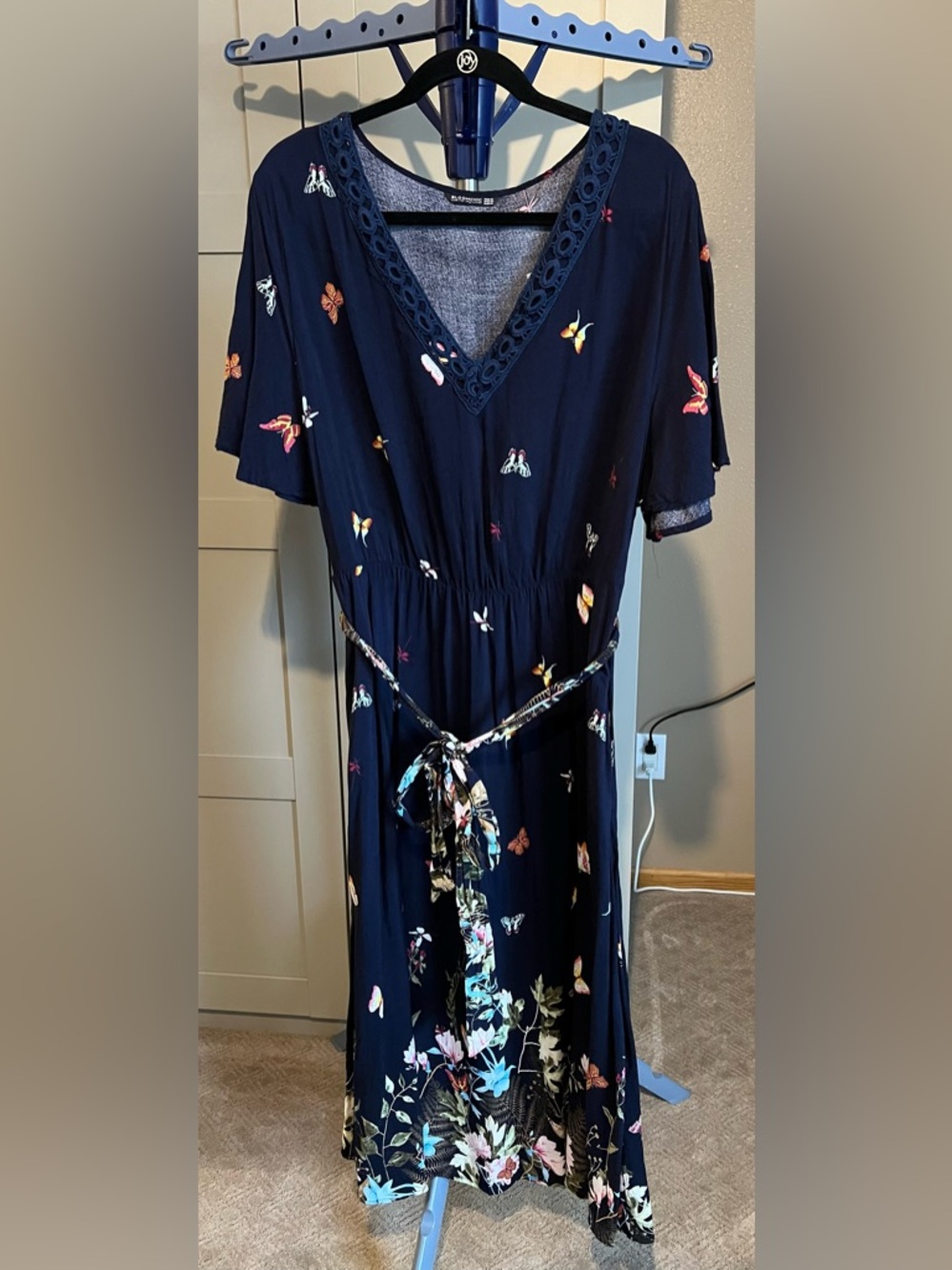 BloomChic Navy Maxi Dress with Multicolor Butterfly Print